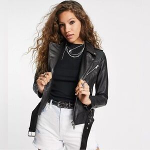 Barneys New York Black Leather Moto Jacket Asymmetrical Zipper